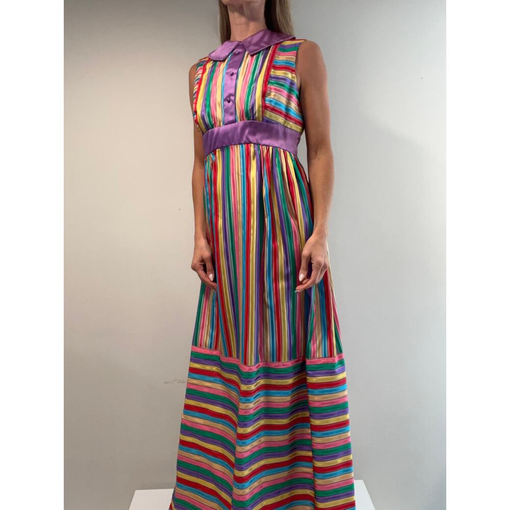 WOW! Rare Colorful Rainbow 1960s-1970s Sleeveless Maxi Dress w Collar Small JL - Picture 12 of 12